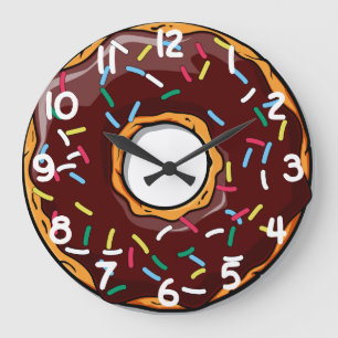 Chocolare Glazed Dounut with Sprinkles Large Clock