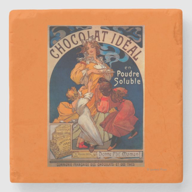 Chocolat Ideal Vintage PosterEurope Stone Coaster (Front)