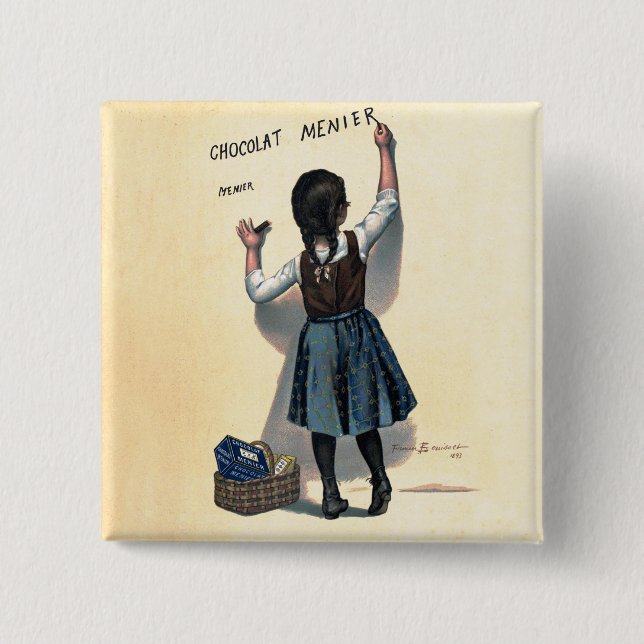 Chocolat Menier Little Girl Wall Writing  15 Cm Square Badge (Front)