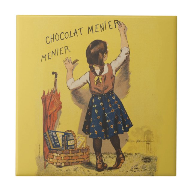 Chocolat Menier Little Girl Wall Writing  Ceramic Tile (Front)