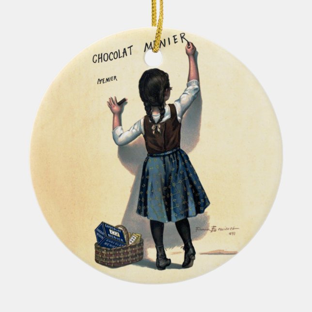 Chocolat Menier Little Girl Wall Writing  Ceramic Tree Decoration (Front)