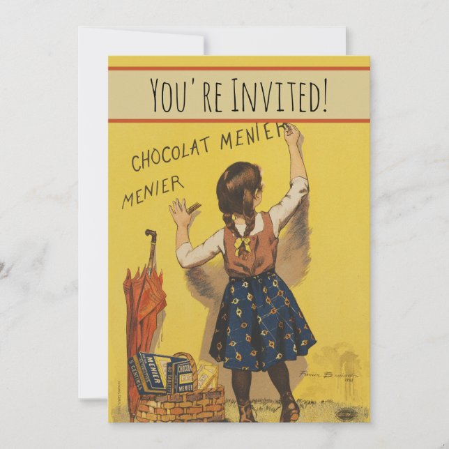 Chocolat Menier Little Girl Wall Writing  Invitation (Front)
