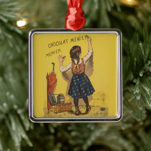 Chocolat Menier Little Girl Wall Writing  Metal Ornament (Tree)