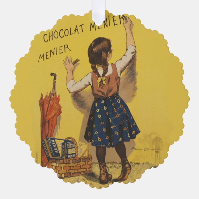 Chocolat Menier Little Girl Wall Writing  Tree Decoration Card (Front)