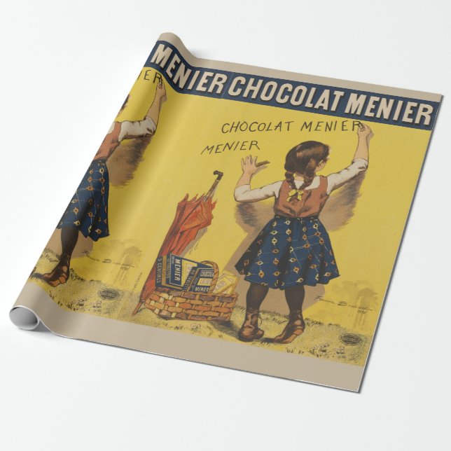 Chocolat Menier Little Girl Wall Writing  Wrapping Paper (Unrolled)
