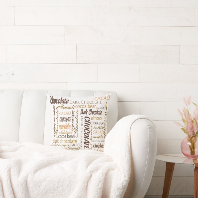 Chocolate, Almonds and Dark Chocolate Text Design Cushion (Couch)