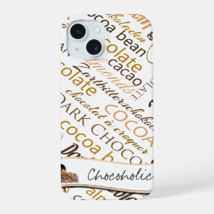 Chocolate, Almonds and Dark Chocolate Text Design iPhone 15 Case