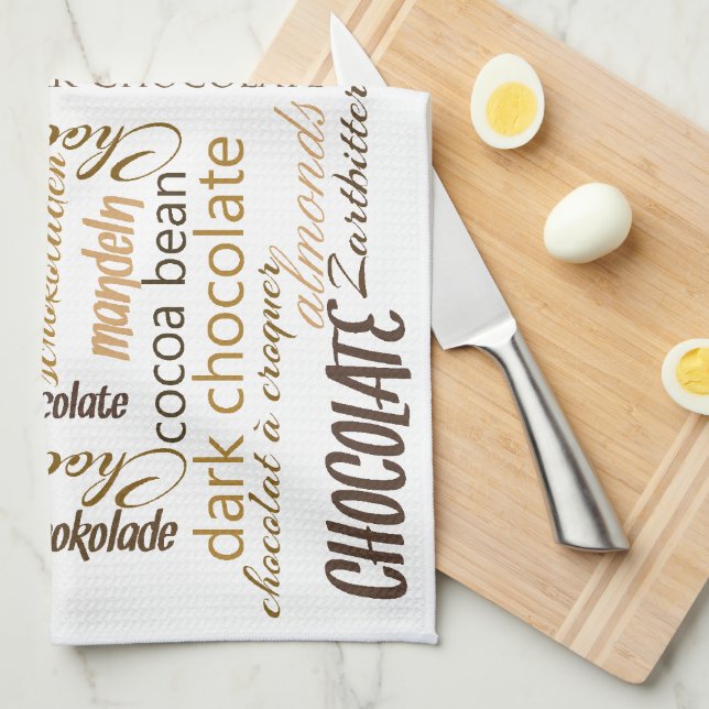 Chocolate, Almonds and Dark Chocolate Text Design Tea Towel (Quarter Fold)