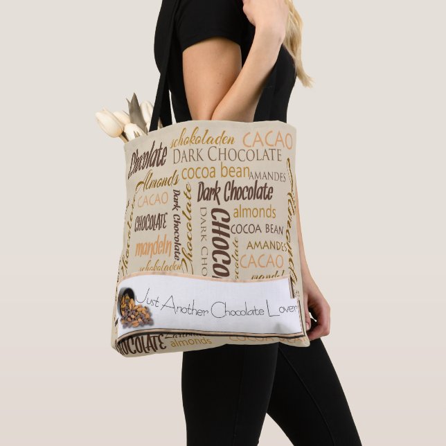 Chocolate, Almonds and Dark Chocolate Text Design Tote Bag (Close Up)