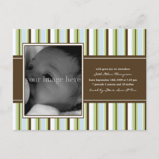 Chocolate and Blue Stripe Baby Announcement