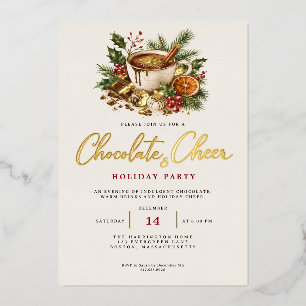 Chocolate And Cheer Hot Chocolate Christmas Party Foil Holiday Card