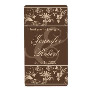 Chocolate and Cream Floral Scroll Wine Label