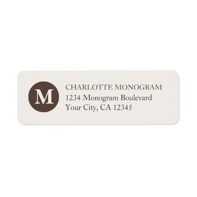 Chocolate and Cream Monogram Return Address Label (Front)