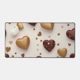 Chocolate and Gold Hearts Desk Mat