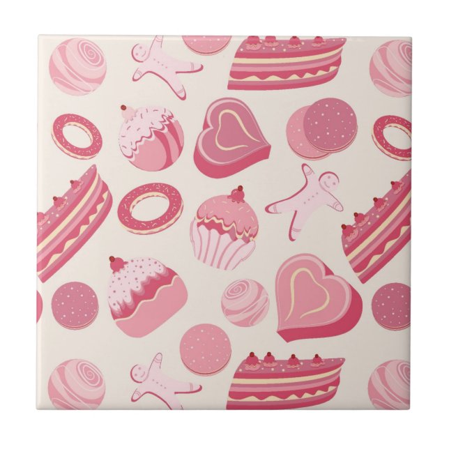 Chocolate and pastries pattern 2 ceramic tile (Front)