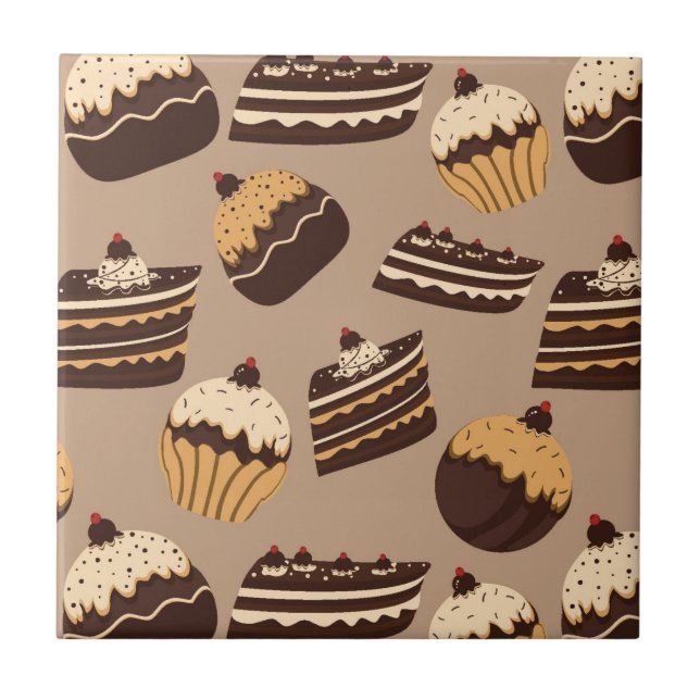 Chocolate and pastries pattern 3 ceramic tile (Front)