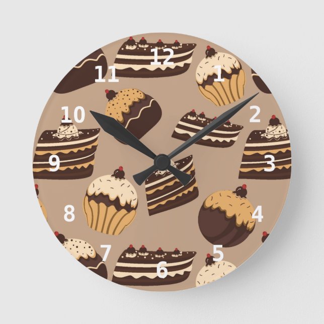 Chocolate and pastries pattern 3 round clock (Front)