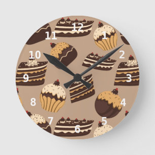 Chocolate and pastries pattern 3 round clock