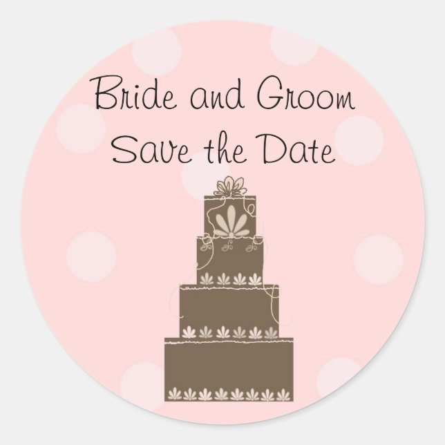 Chocolate and Pink Save the Date Classic Round Sticker (Front)