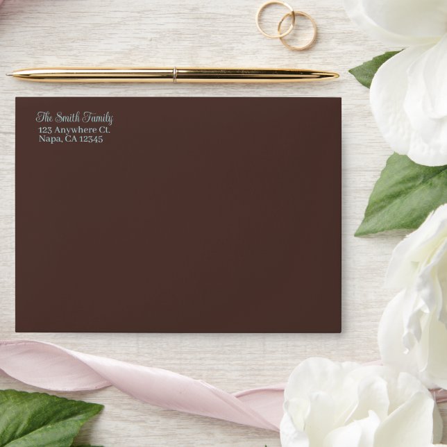 Chocolate And Serene Powder Blue Customisable Text Envelope (Wedding)