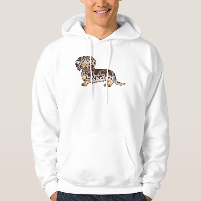 Chocolate And Tan Dapple Long Hair Dachshund Dog Hoodie (Front)
