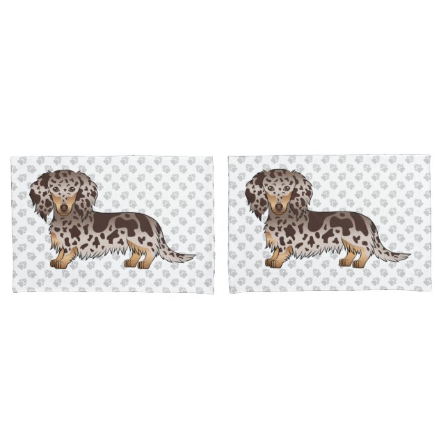 Chocolate And Tan Dapple Long Hair Dachshund Dog Pillowcase (Front-Set)