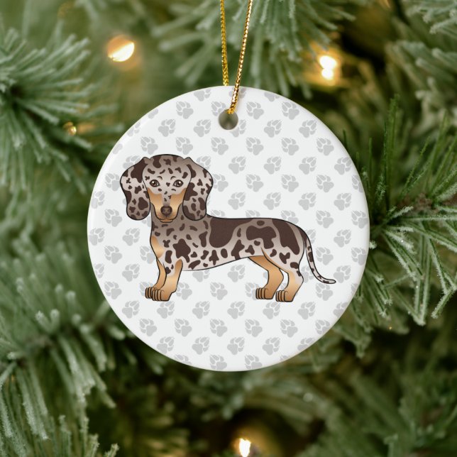 Chocolate And Tan Dapple Short Hair Dachshund Dog Ceramic Ornament (Tree)