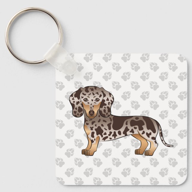Chocolate And Tan Dapple Short Hair Dachshund Dog Key Ring (Front)