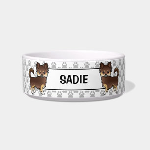 Chocolate And Tan Long Coat Chihuahua Dog & Name Bowl