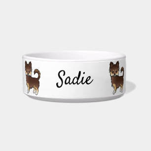 Chocolate And Tan Long Coat Chihuahua Dog & Name Bowl