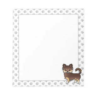 Chocolate And Tan Long Coat Chihuahua Dog & Paws Notepad