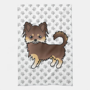 Chocolate And Tan Long Coat Chihuahua Dog & Paws Tea Towel