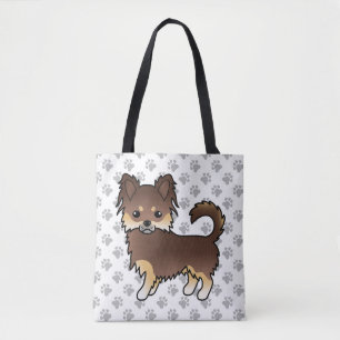 Chocolate And Tan Long Coat Chihuahua Dog & Paws Tote Bag