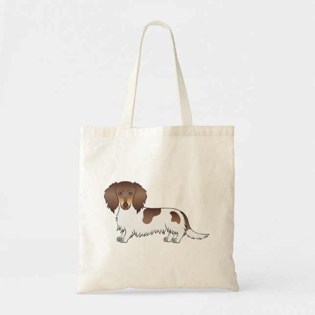 Chocolate And Tan Piebald Long Hair Dachshund Dog Tote Bag (Front)