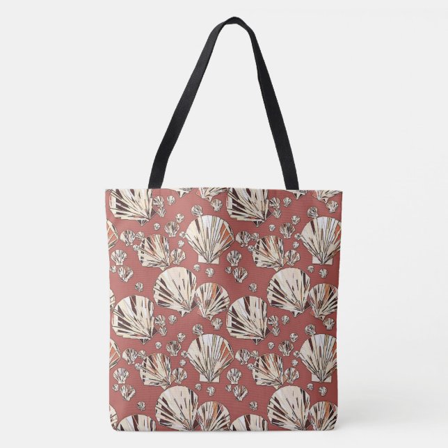 Chocolate and tan sea shells, chocolate background tote bag (Front)