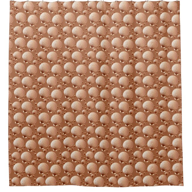 Chocolate and tan seashells on cocoa brown shower curtain (Front)
