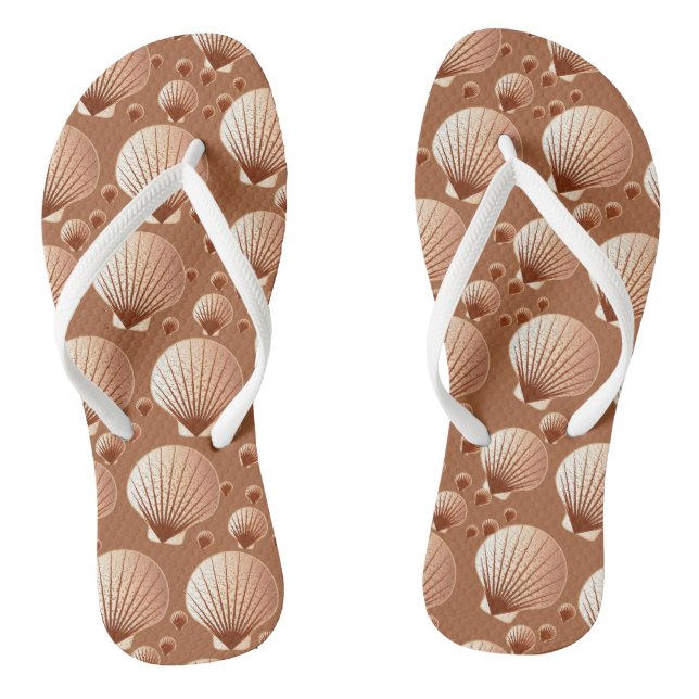 Chocolate and tan seashells on cocoa brown thongs (Footbed)