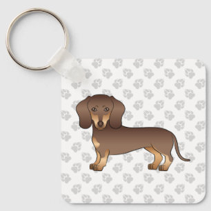 Chocolate And Tan Short Hair Dachshund Cartoon Dog Key Ring