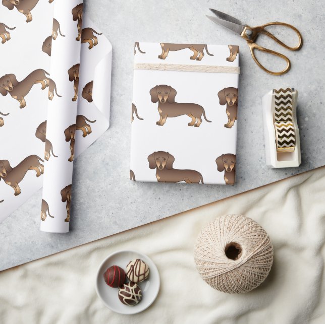 Chocolate And Tan Short Hair Dachshund Pattern Wrapping Paper (Crafts)