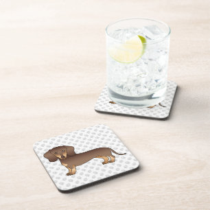 Chocolate And Tan Short Hair Dachshund & Paws Coaster
