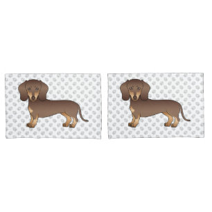 Chocolate And Tan Short Hair Dachshund & Paws Pillowcase