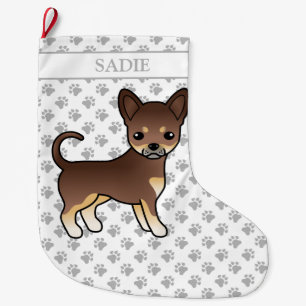 Chocolate And Tan Smooth Coat Chihuahua Dog & Name Large Christmas Stocking