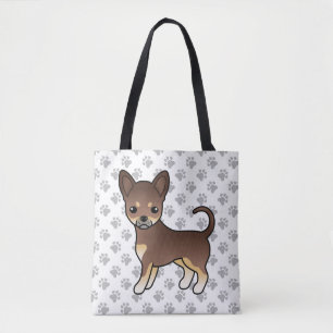Chocolate And Tan Smooth Coat Chihuahua Dog & Paws Tote Bag