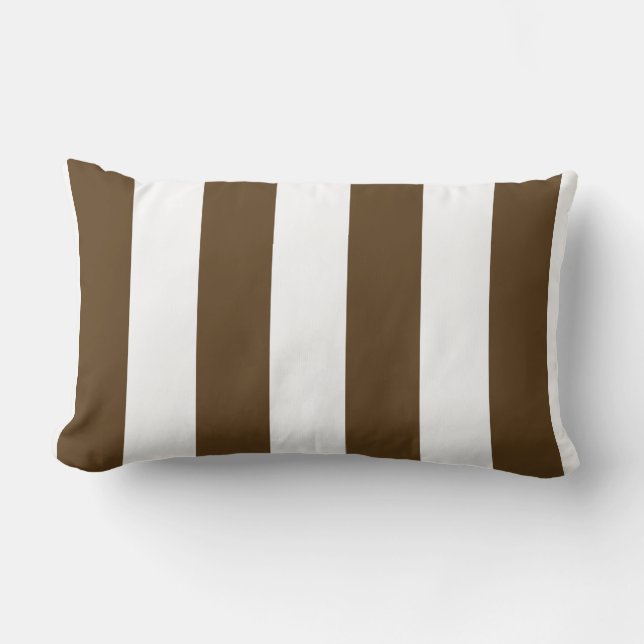 Chocolate and White Bold Vertical Stripes Lumbar Cushion (Front)
