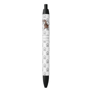 Chocolate And White Havanese Cartoon Dog & Name Black Ink Pen