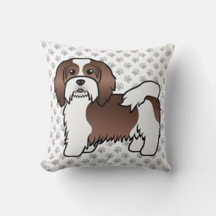 Chocolate And White Havanese Cartoon Dog & Paws Cushion