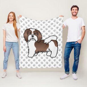 Chocolate And White Havanese Cute Cartoon Dog Fleece Blanket