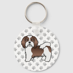 Chocolate And White Havanese Cute Cartoon Dog Key Ring