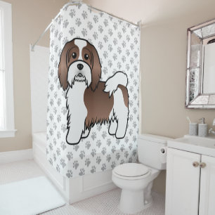 Chocolate And White Havanese Cute Cartoon Dog Shower Curtain