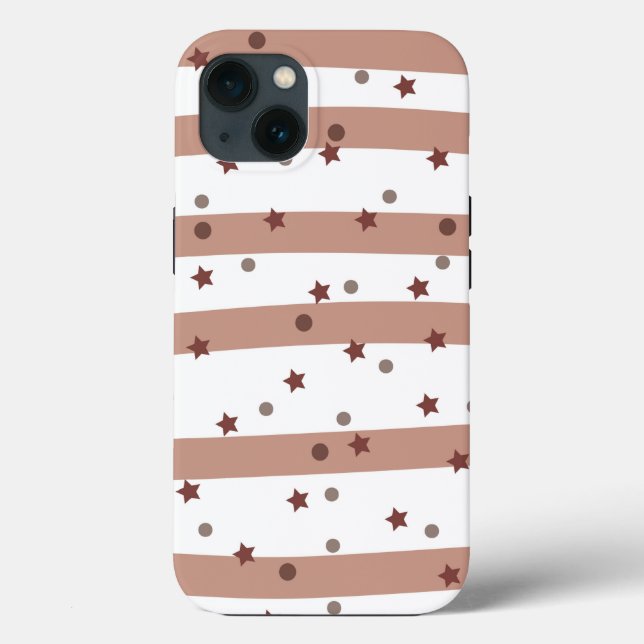 Chocolate and White Stripes with Stars Pattern Case-Mate iPhone Case (Back)